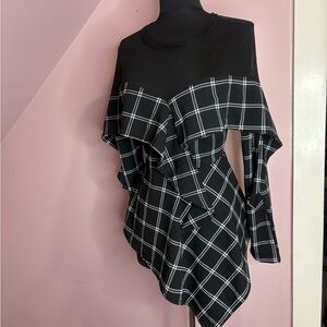 Fashion Nova Asymmetrical Draped Black and White Top